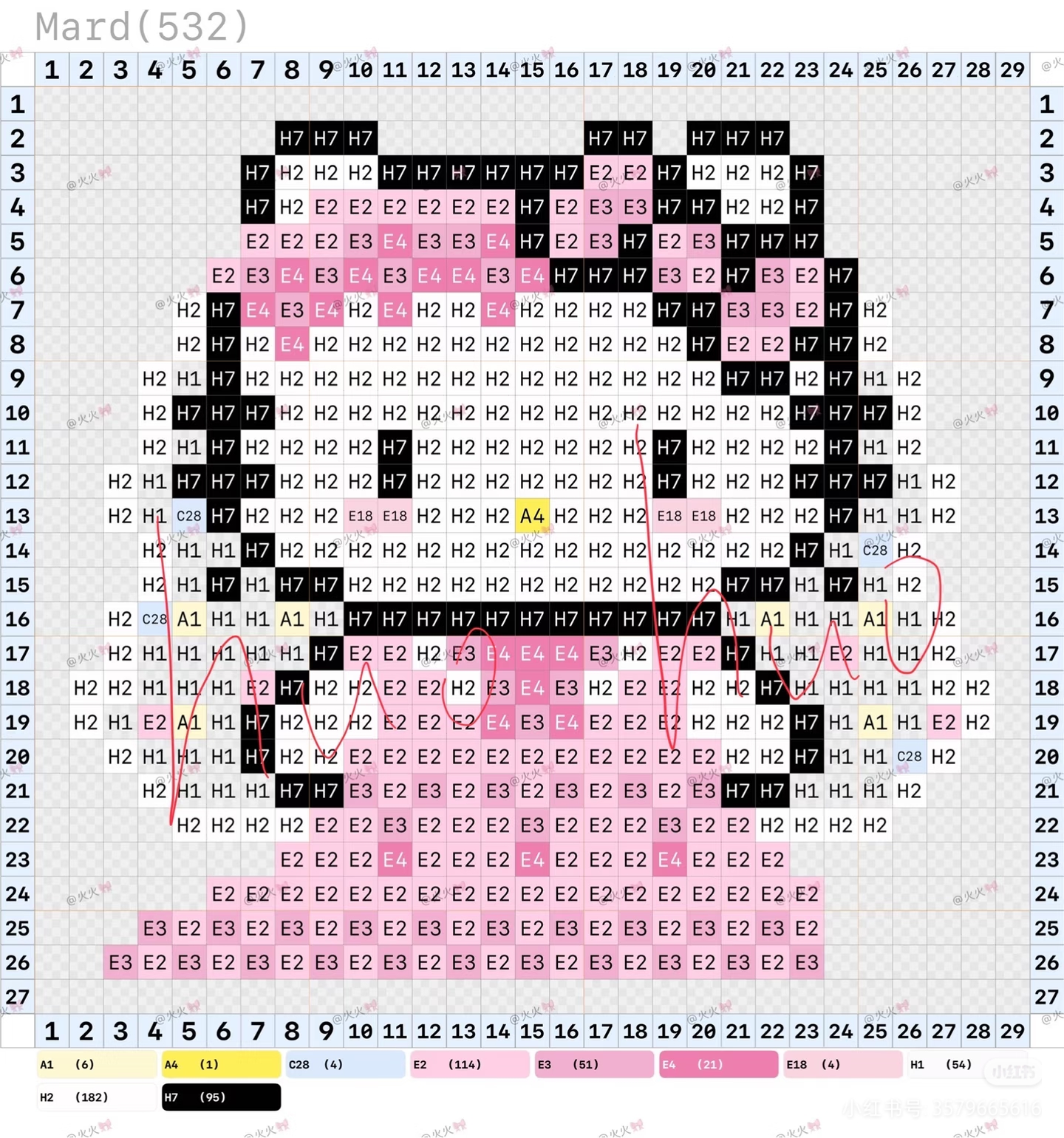 拼豆图纸加色号 hello kitty情侣款
