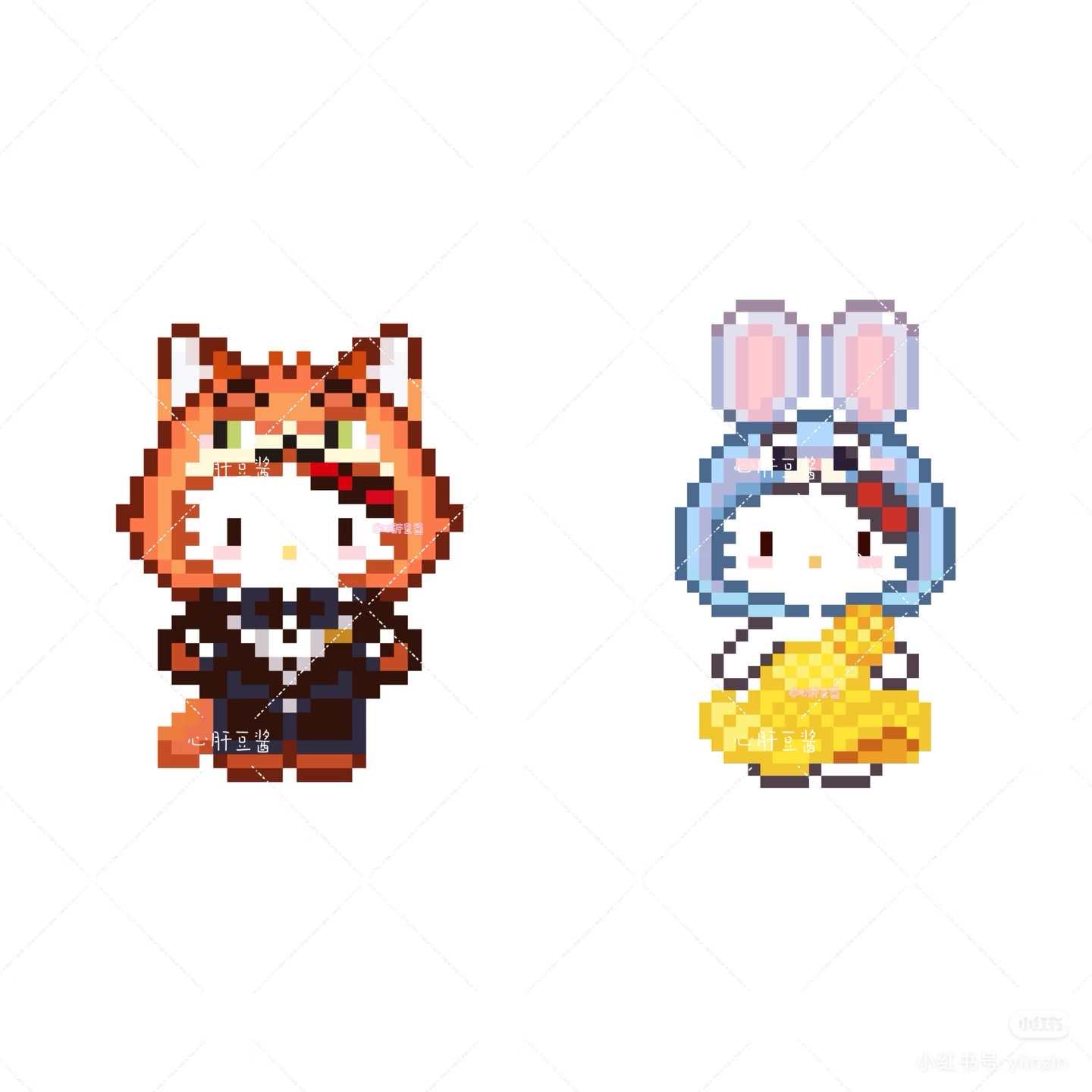 拼豆图纸加色号 hello kitty情侣款