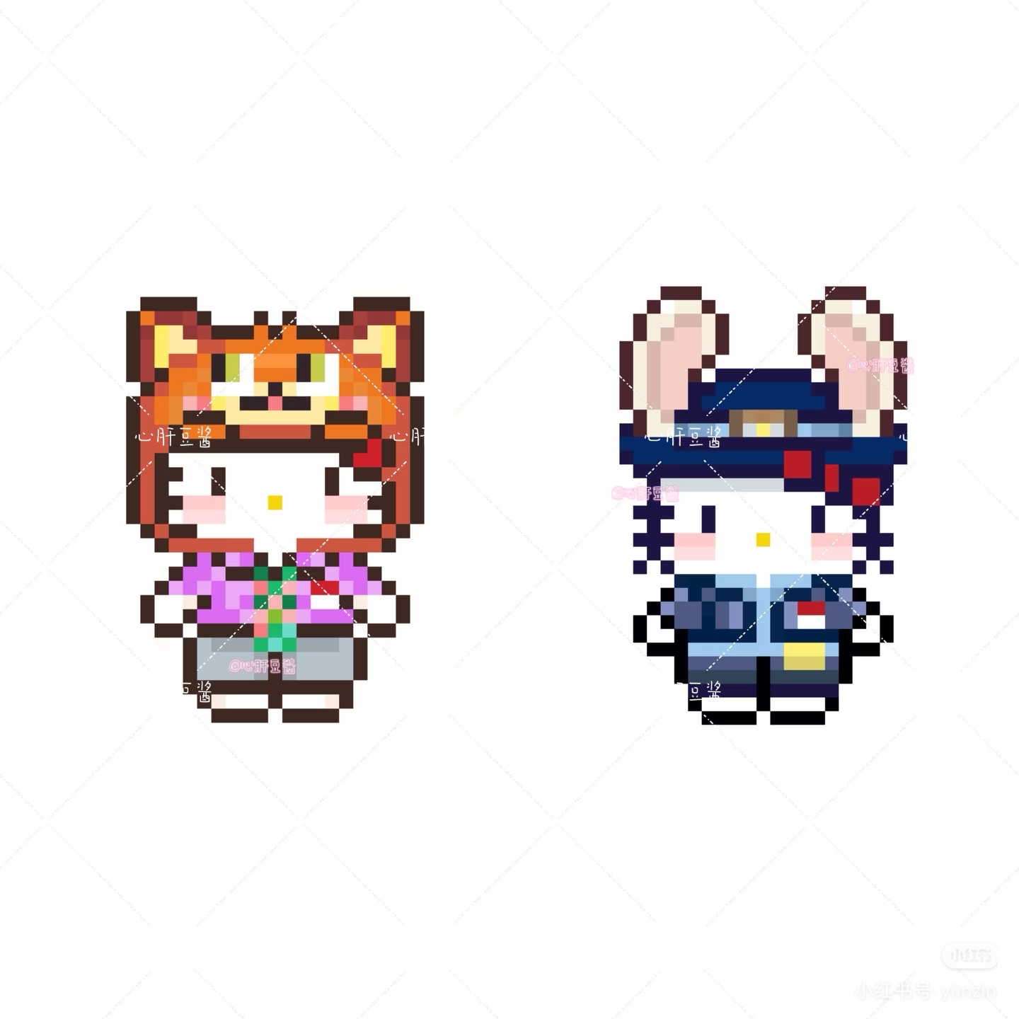 拼豆图纸加色号 hello kitty情侣款