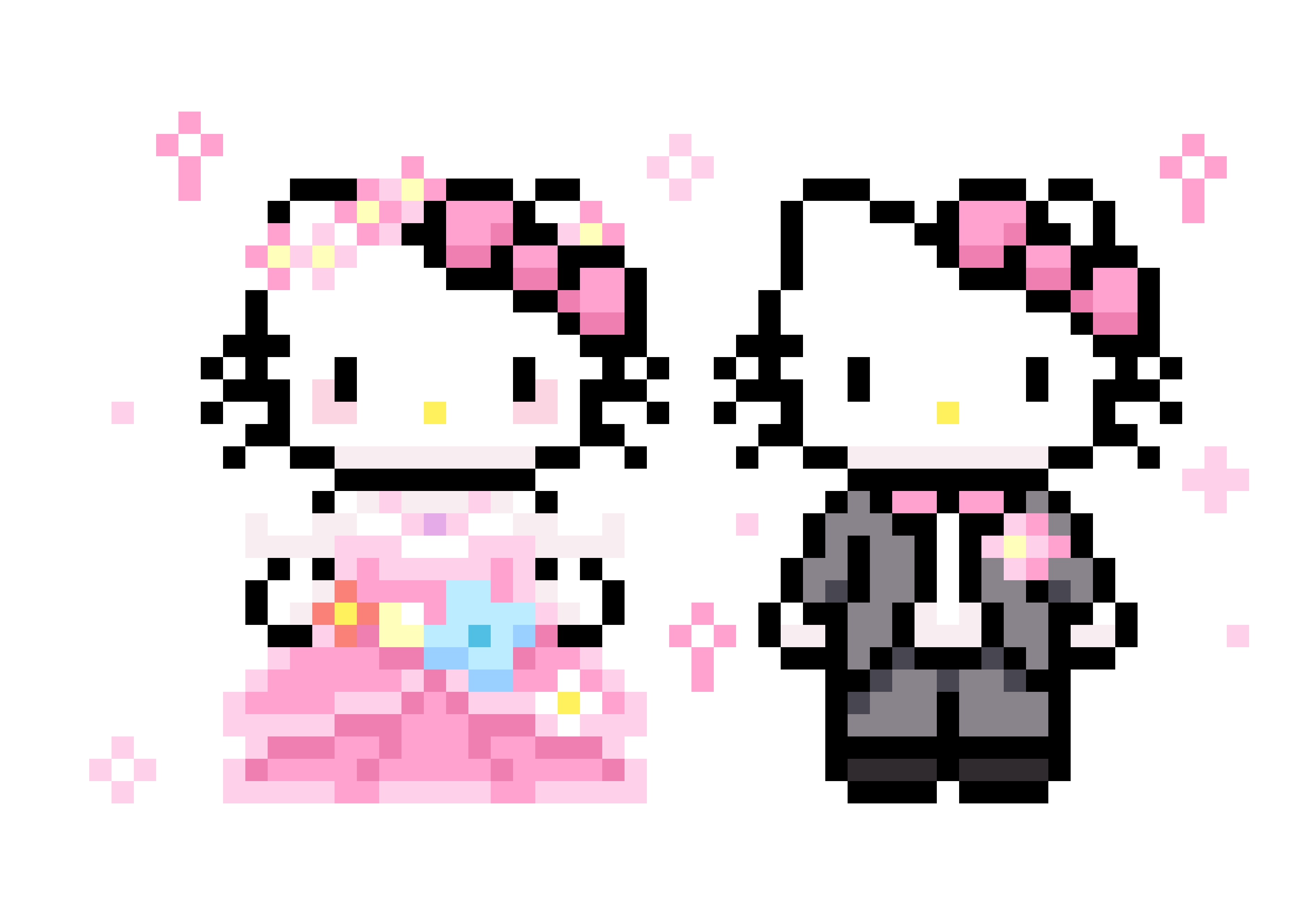 拼豆图纸加色号 hello kitty情侣款